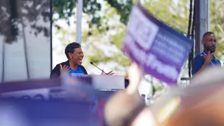 NEA President Becky Pringle speaks at the Freedom to Learn Rally in Orlando, Florida