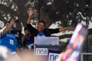 NEA President Becky Pringle speaks at the 2023 Freedom to Learn Rally in Orlando