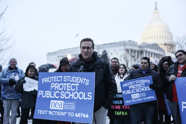 NCHE President Alec Thomson at public schools rally